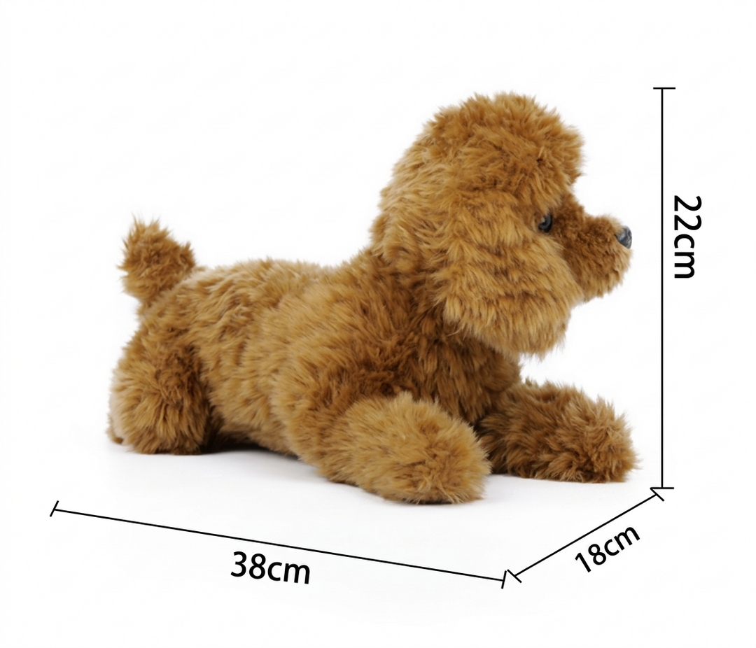 Superbe peluche chien réaliste de 40cm, douce et câline. Le jouet idéal pour accompagner les enfants au quotidien.