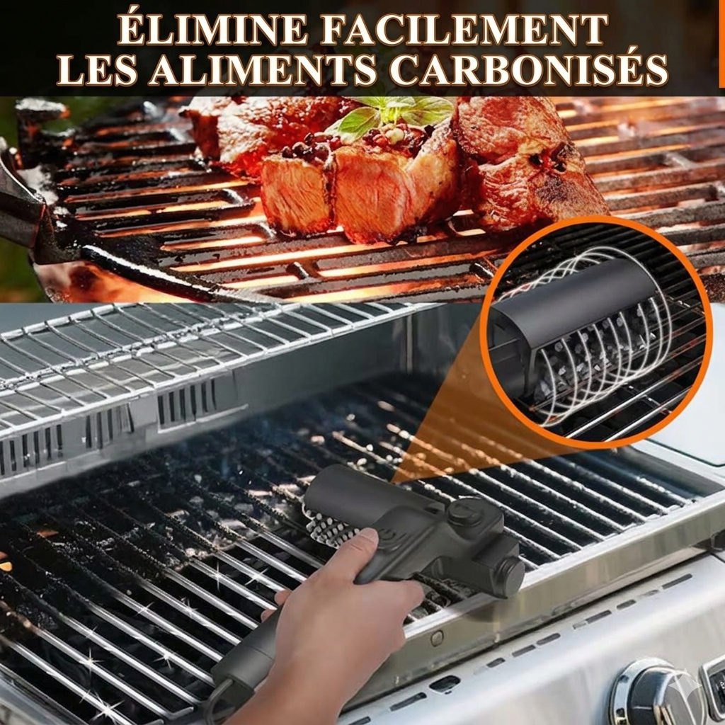 Brosse nettoyage électrique sans fil BBQ avec rouleau rotatif, nettoyage facile des grilles.