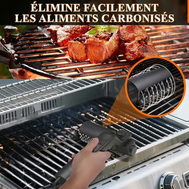 Brosse nettoyage électrique sans fil BBQ avec rouleau rotatif, nettoyage facile des grilles.