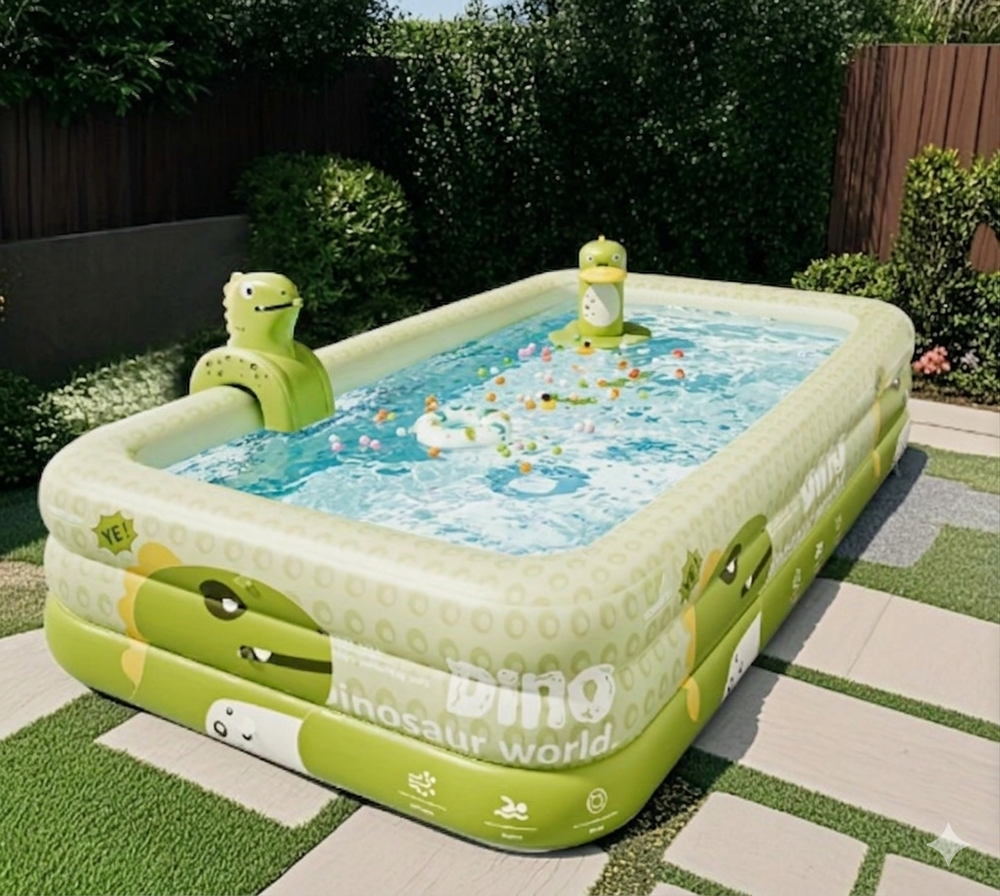 Piscine gonflable dinosaure sûre et confortable, parfaite pour les jeux d'eau amusants des enfants en été.