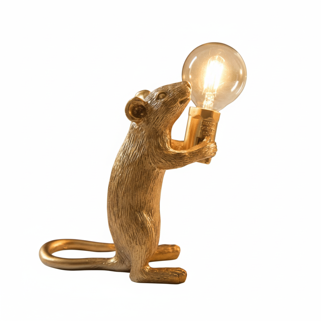 Lampe de table Doctor Mousey design en résine, souris décorative unique. Éclairage LED ambiance pour intérieur moderne.