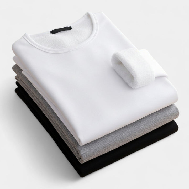 Lot de 3 sous-t-shirts thermiques homme, col rond, unis noirs, gris, blancs pour chaleur hivernale.
