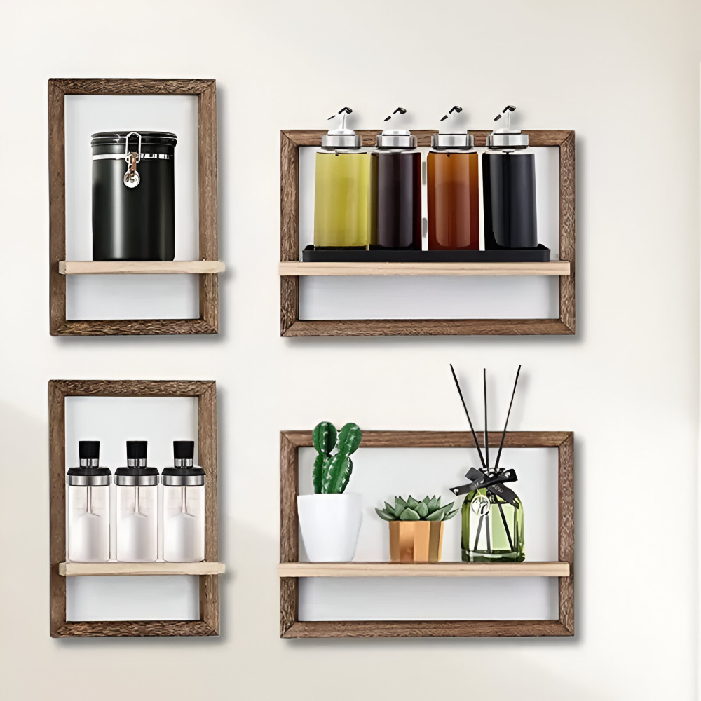 Étagère murale géométrique flottante noire, design moderne pour salon/bureau. Rangement mural élégant.