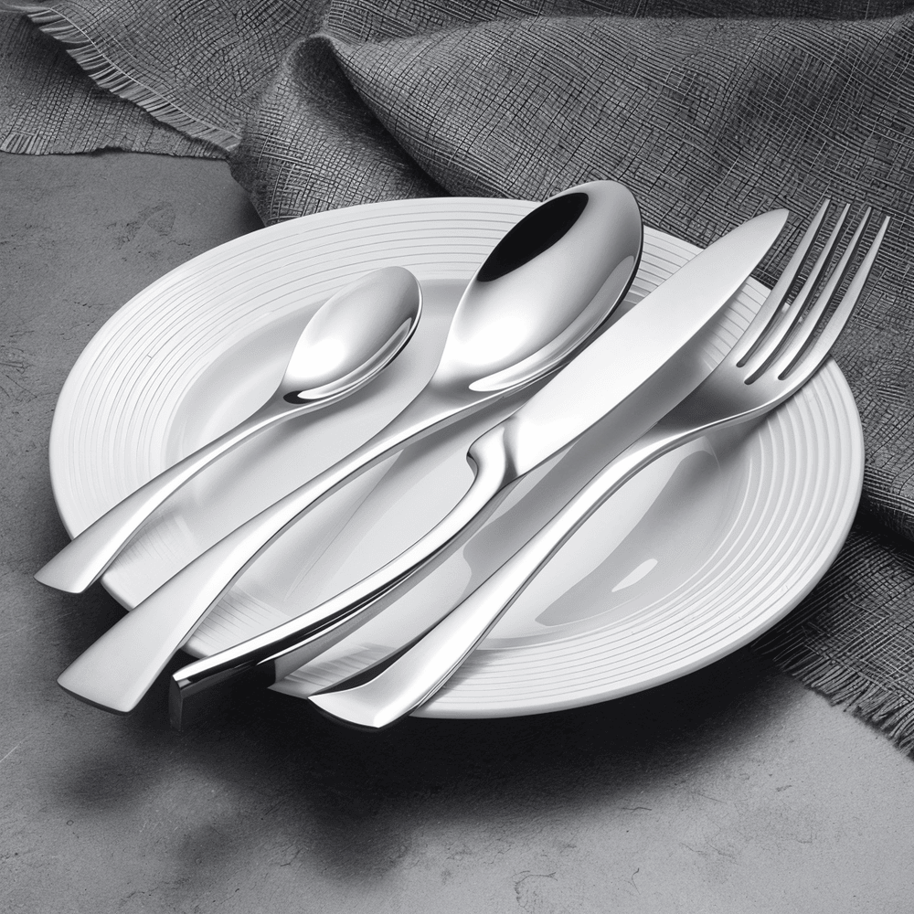 Design raffiné pour ce set de 5 couverts de table, incluant couteau, fourchette, cuillère, pour repas élégants.