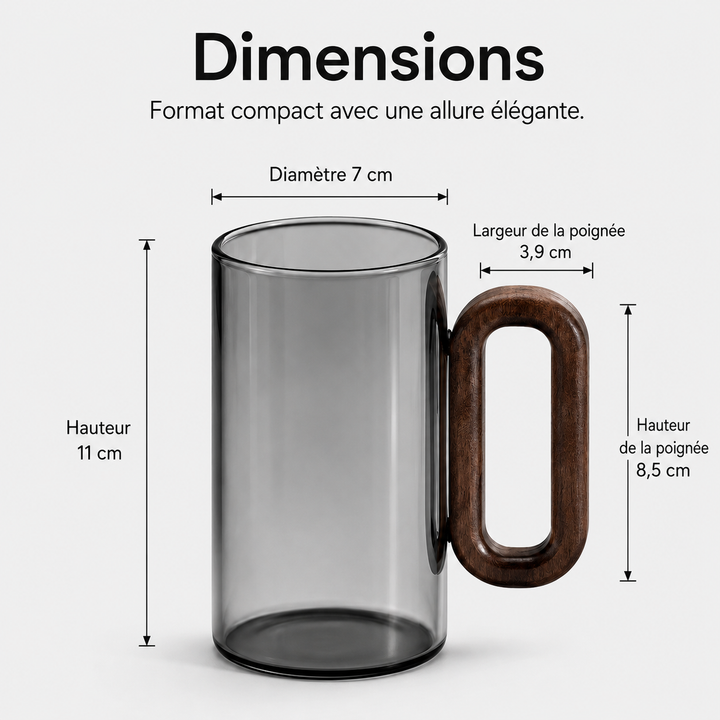 Verre haut de gamme GlassCraft, double paroi et poignée en bois. Confort et élégance.