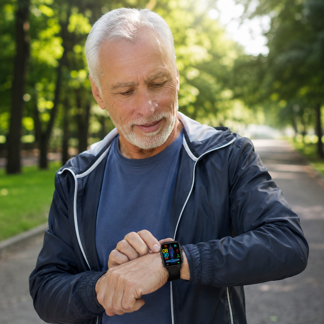 Montre connectée bien-être. Surveillance discrète et fiable de votre santé et activité. Accompagne votre vie active.