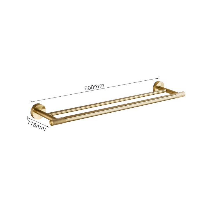 Barre de serviette en acier inoxydable finition or brossé, fixation murale élégante et durable.