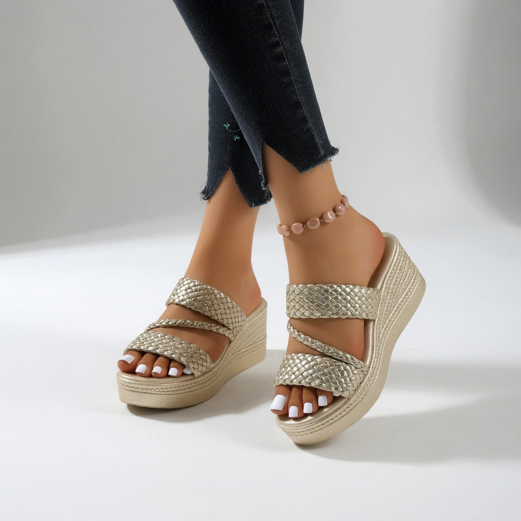 Chaussures femme printemps/été, sandales compensées avec brides tressées pour un style unique.