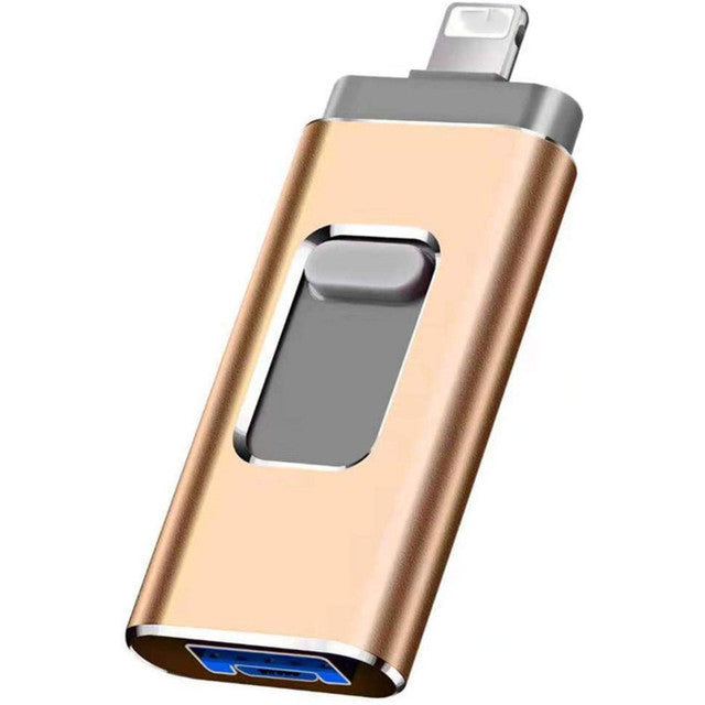 Disque dur externe portable 4 en 1 pour iPhone, Android, PC. Idéal pour stockage et transfert de données.