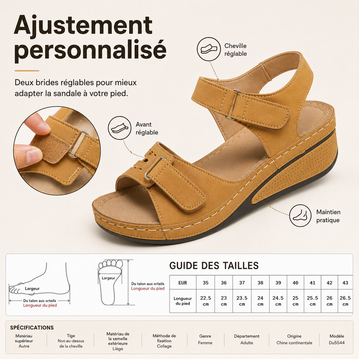 Chaussures GraceStep ajustables, sandales compensées femmes, parfaites pour la marche estivale.
