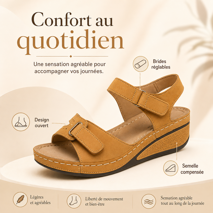 Sandales GraceStep avec semelle compensée en liège et EVA, offrant confort et style pour toutes les femmes.