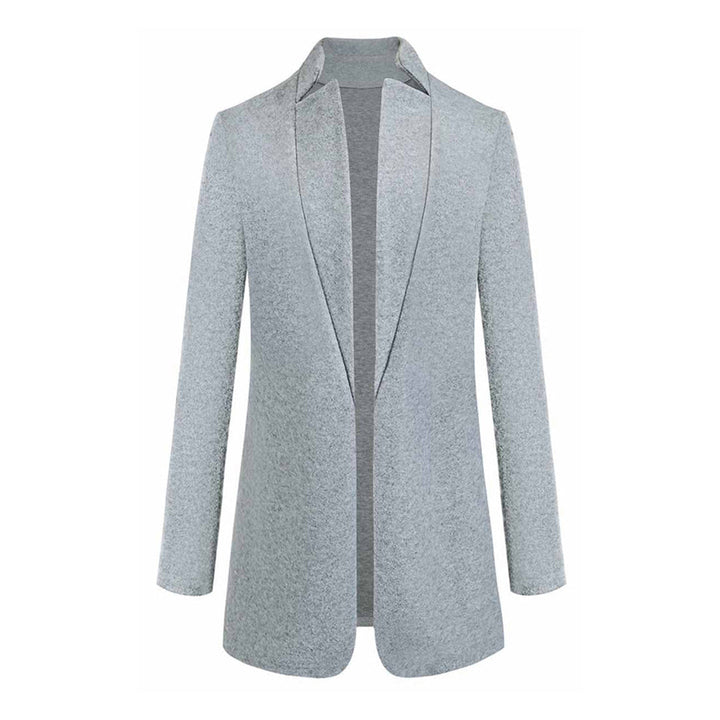 Mannequin portant blazer femme long Aurore élégant, coupe chic. Vêtement moderne, parfait pour mode bureau.