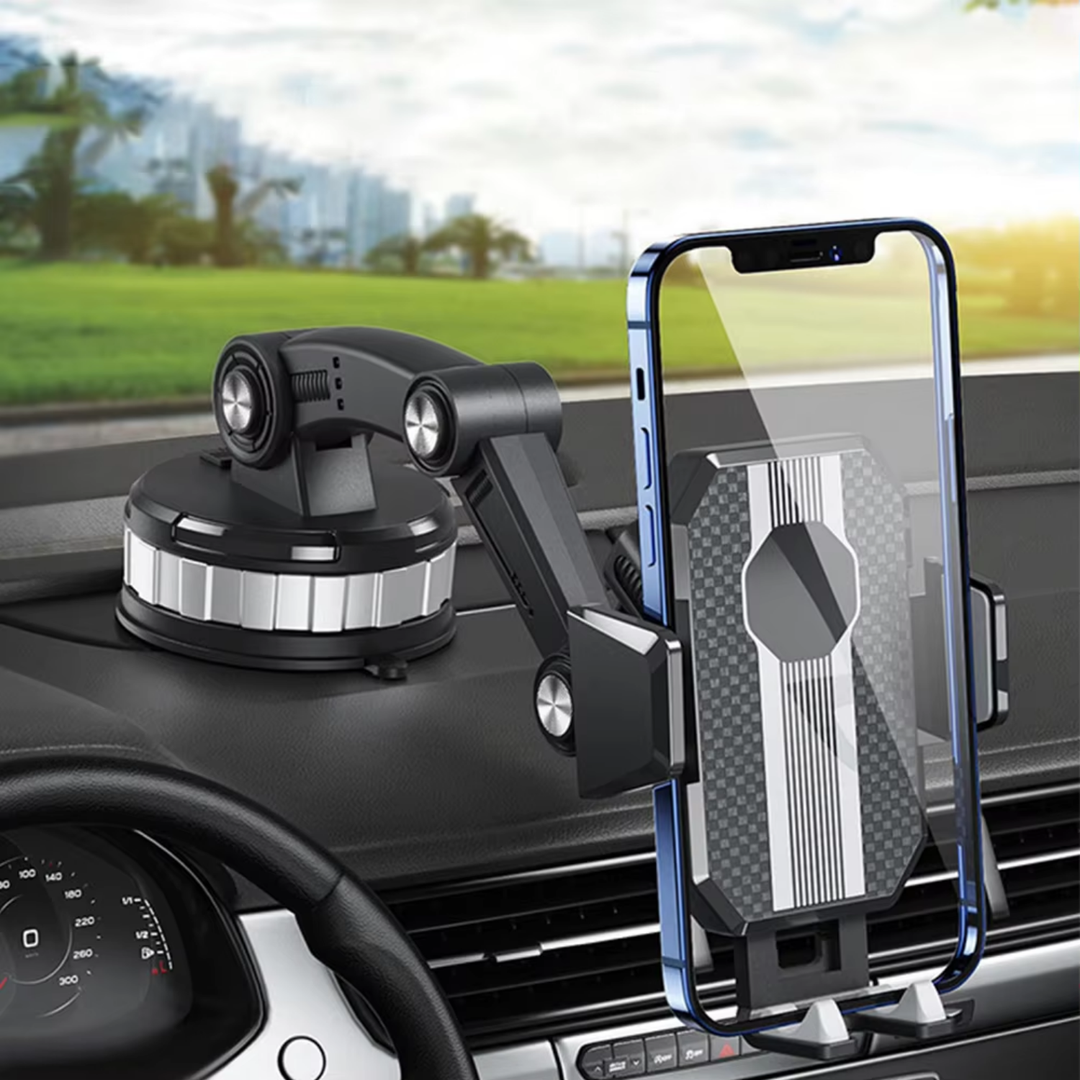 Support téléphone universel voiture 360°, fixation ventouse, pour conduite mains libres et sécurisée.