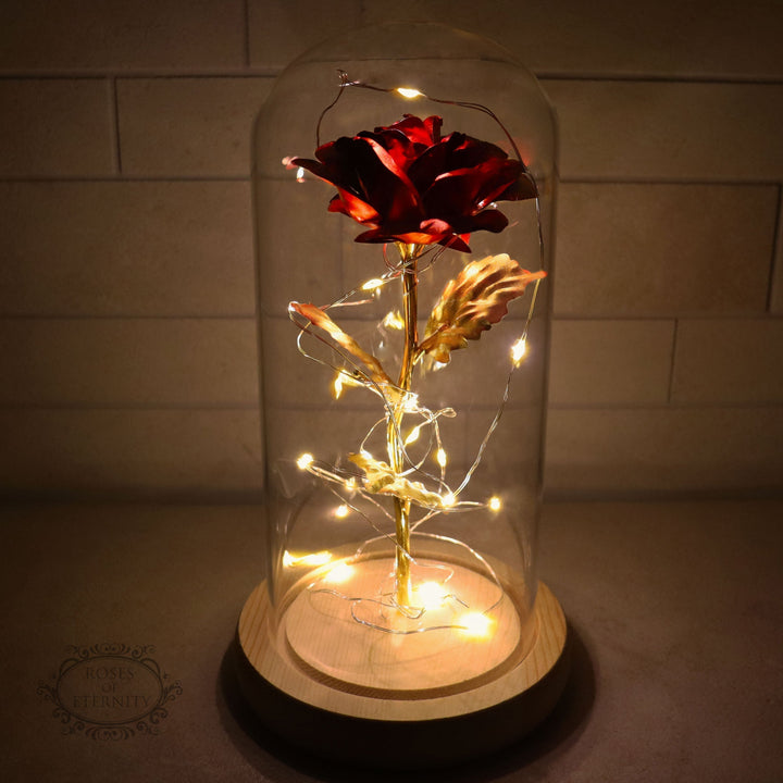 Rose éternelle illuminée par LED, lampe de table pour ambiance romantique, cadeau unique et élégant.