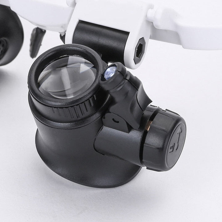 Lunettes loupe éclairantes LED pour une vision claire et agrandie. Confort optimal pour toutes activités.