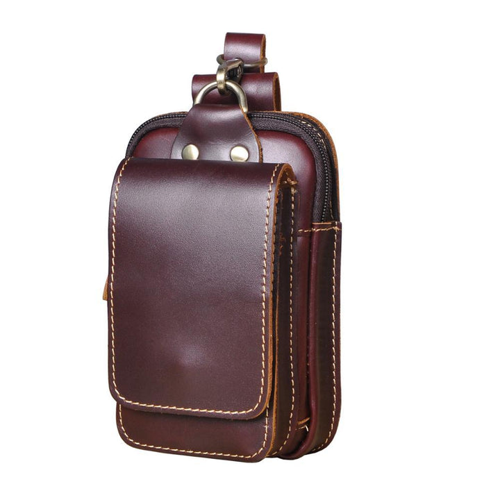 Sac à taille homme en cuir véritable marron, style vintage, idéal voyage et organisation.