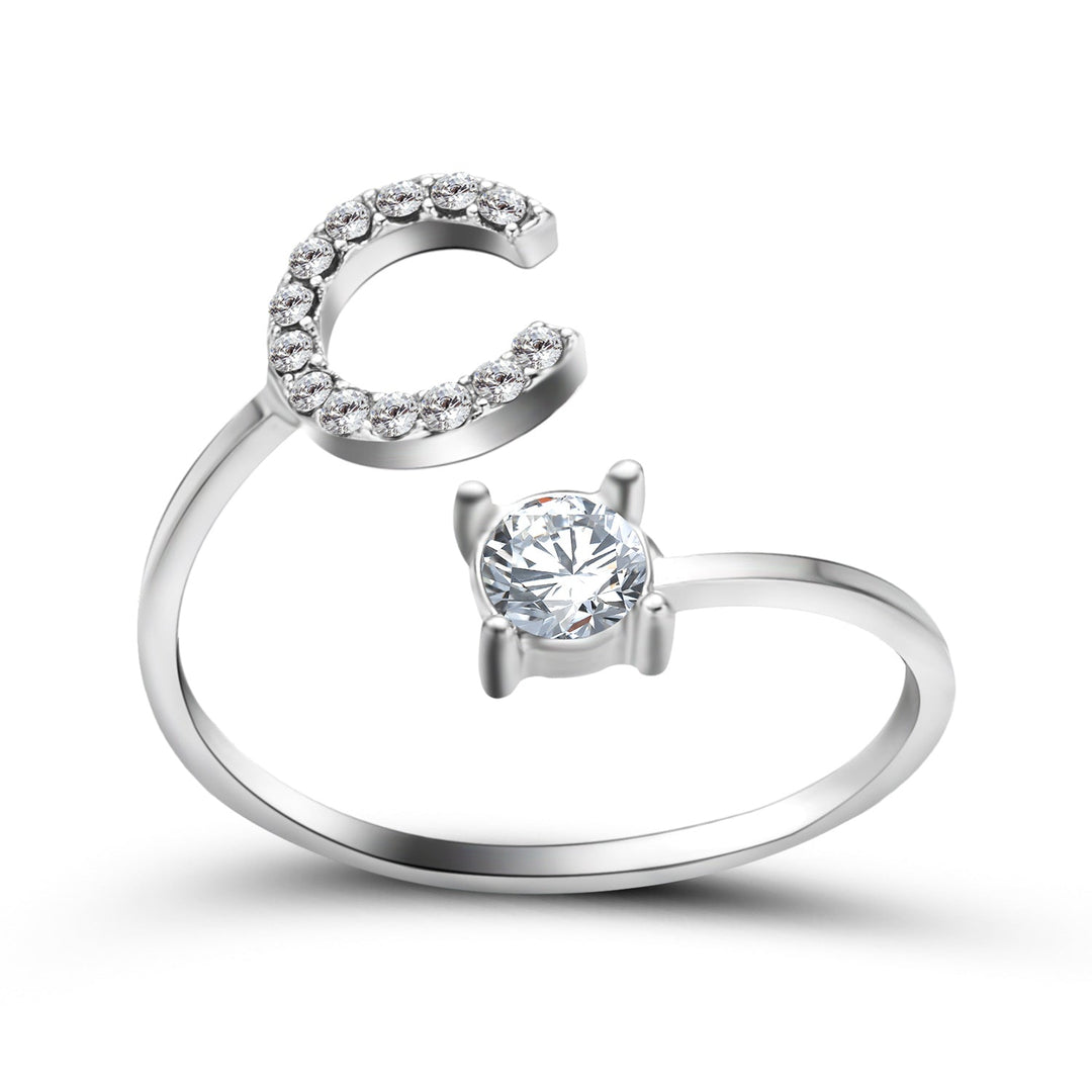 Bague alphabet ajustable, bijou chic pour femme, en or.