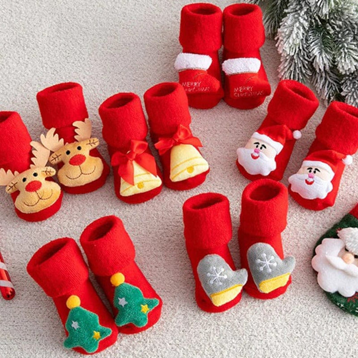 Chaussons bébé antidérapants rouges de Noël pour filles et garçons, sécurité et confort des tout-petits.