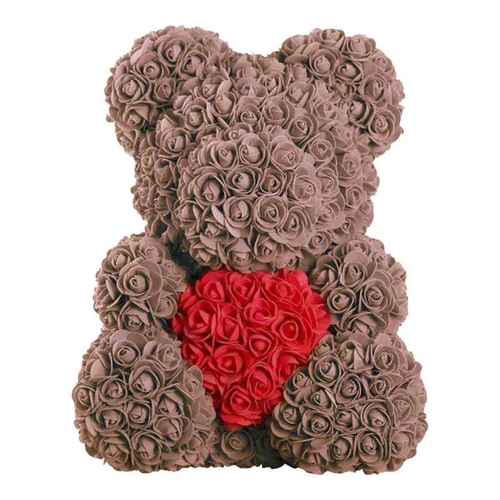 Cadeau femme exceptionnel : ours en roses artificielles, décoration florale durable.
