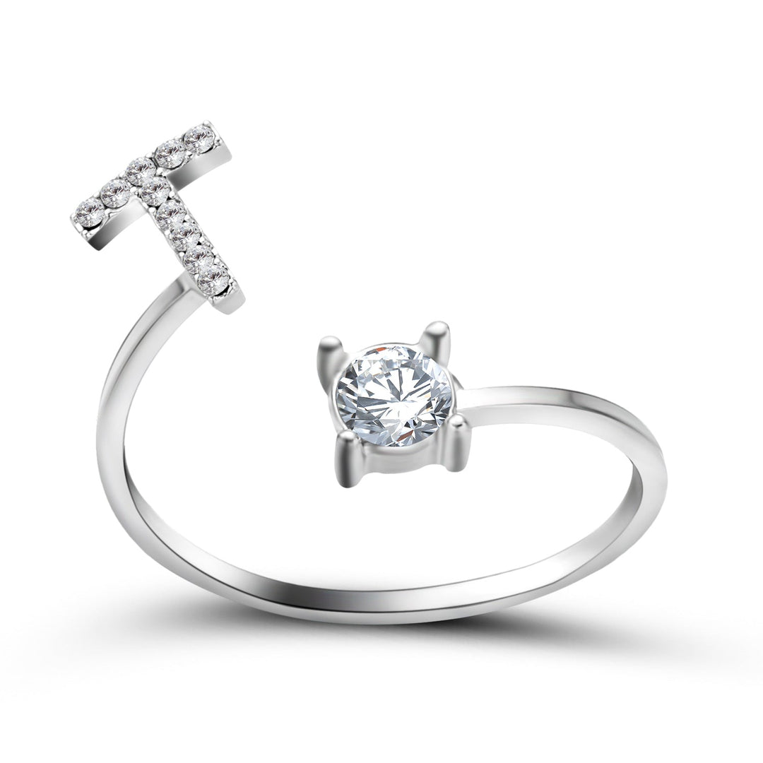 Bague initiale ajustable en argent, cadeau personnalisé romantique.