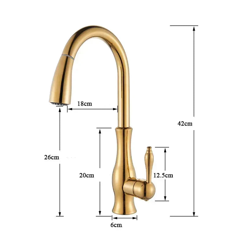 Mitigeur de cuisine de luxe finition doré. Robinet design moderne, chic et lumineux pour évier.