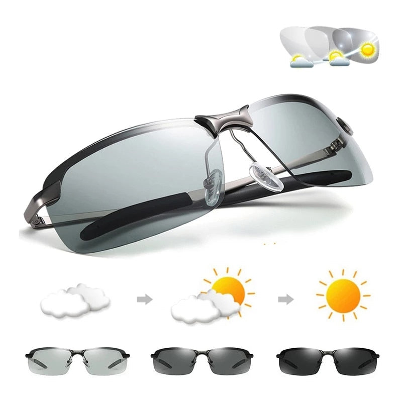 Lunettes de soleil photochromiques polarisantes pour homme, idéales pour la conduite et l'extérieur.