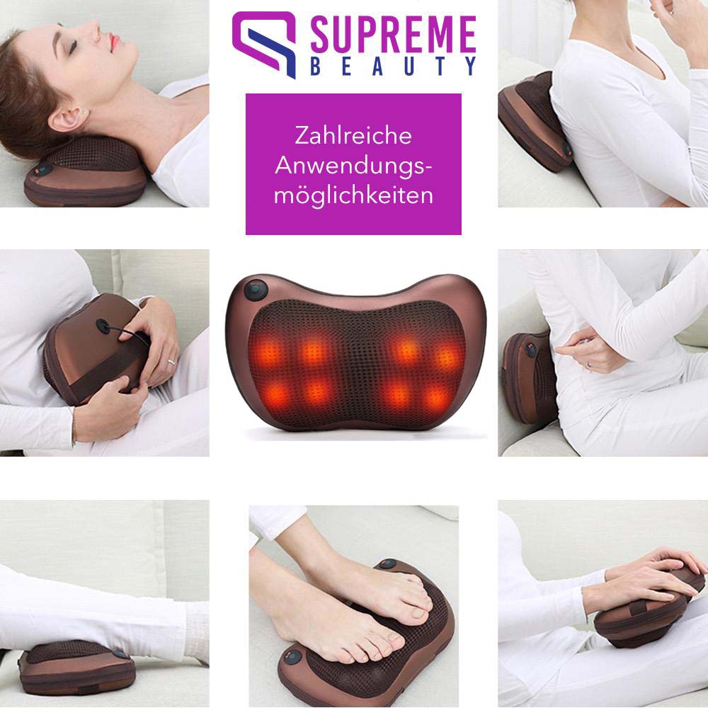Coussin de massage Shiatsu relaxant avec chaleur pour soulager les tensions du cou, dos et épaules. Bien-être garanti.