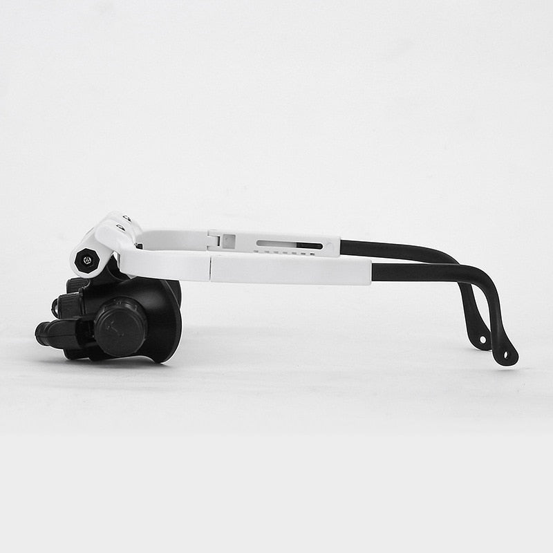 Lunettes loupe optique haute précision avec éclairage LED intégré pour travaux fins et détaillés.