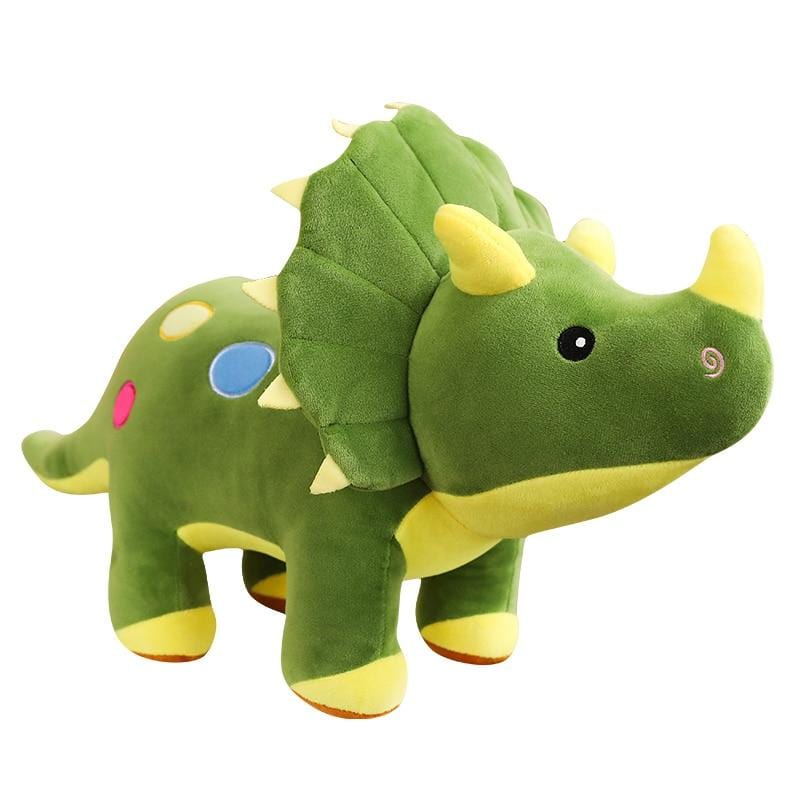 Peluche géante tricératops verte, doudou dinosaure réconfortant pour enfant. Jouet doux et câlin.