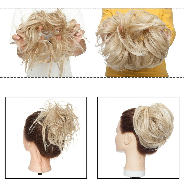 Chignon désordonné femme pour cheveux, élastique et synthétique, donnant du volume.
