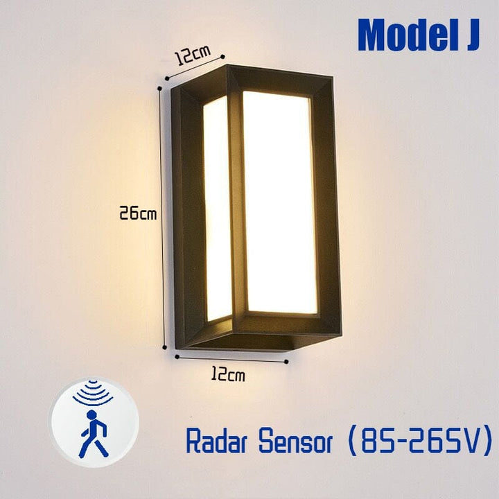 Luminaire LED extérieur mural, moderne. IP65 résistant, avec capteur de mouvement pour une sécurité accrue.