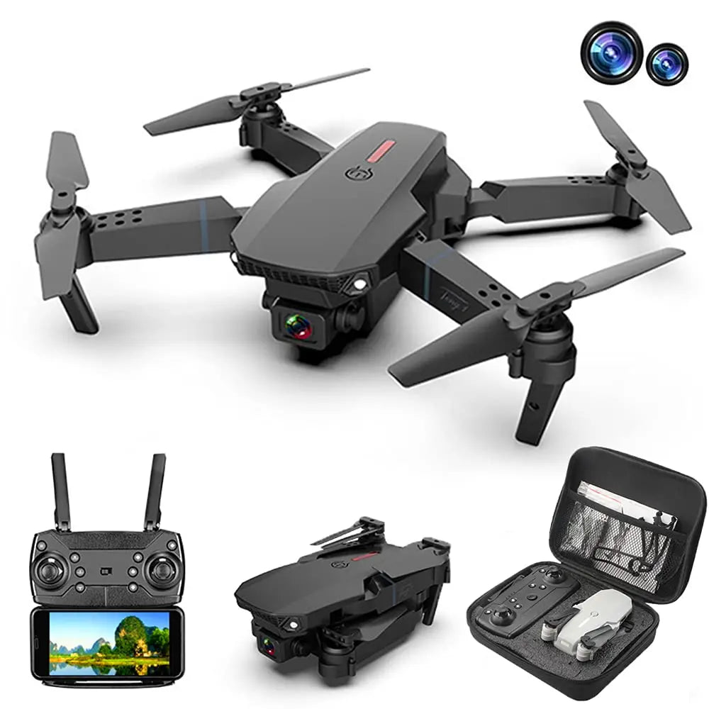Drone 4K pliable à double caméra, parfait pour le divertissement et la capture de vues aériennes en extérieur.