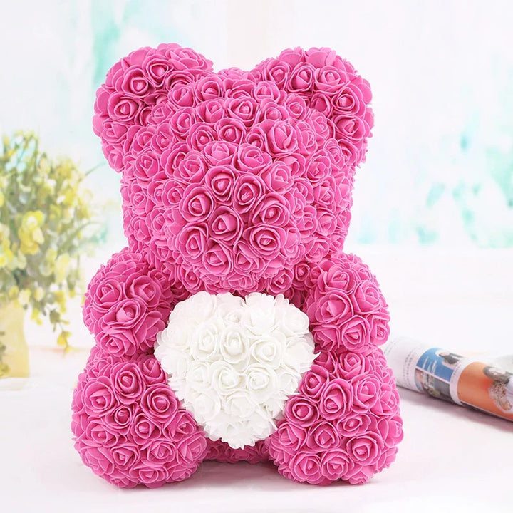 Ours en roses éternelles, parfait pour la Saint-Valentin, cadeau touchant pour femme.