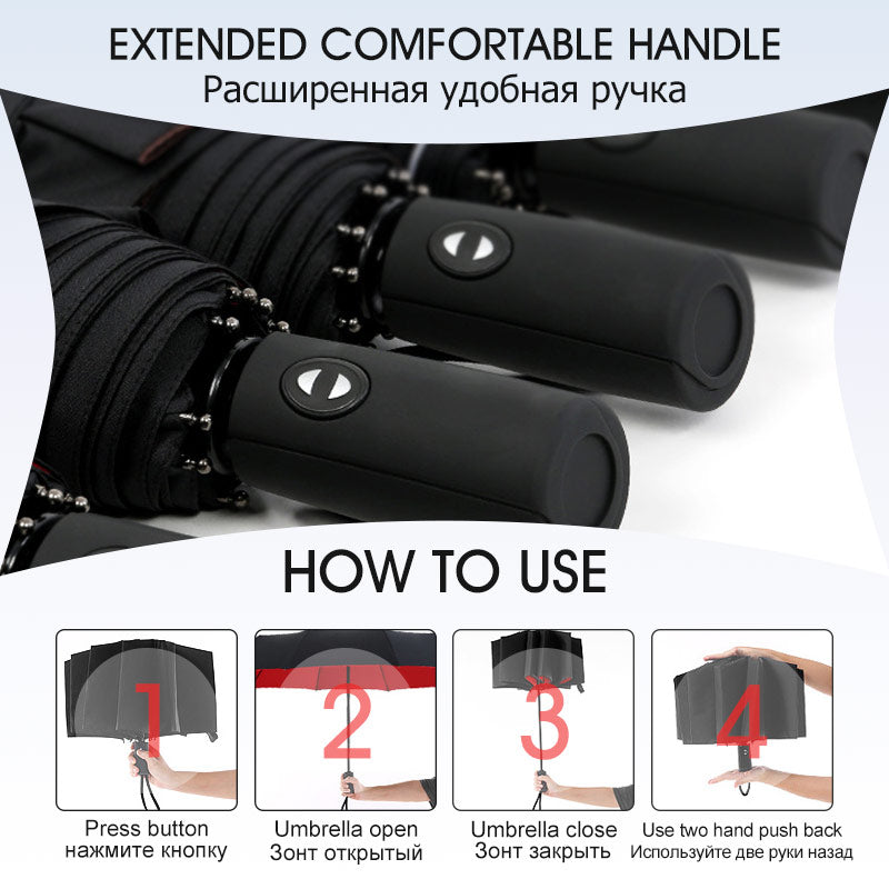 Parapluie durable ultra résistant au vent, pliable, automatique, idéal pour la tempête et le voyage.