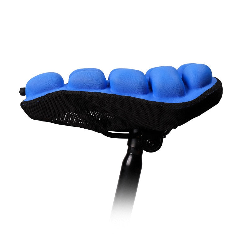 Coussin de selle vélo gonflable LuxRide bleu. Confort longue distance, support lombaire, cyclisme sans douleur.