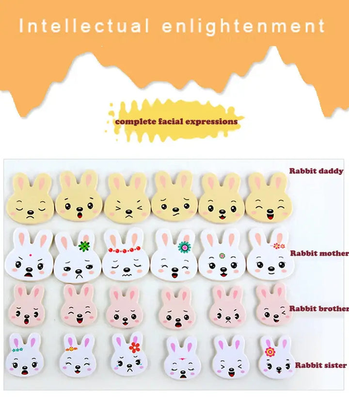 Jeu éducatif bois, puzzle lapin à habiller. Idéal pour le développement des jeunes enfants.