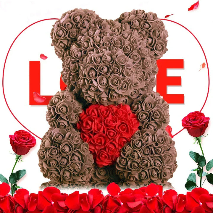 Ours en roses éternelles rouges, cadeau romantique unique pour femme, Saint-Valentin.