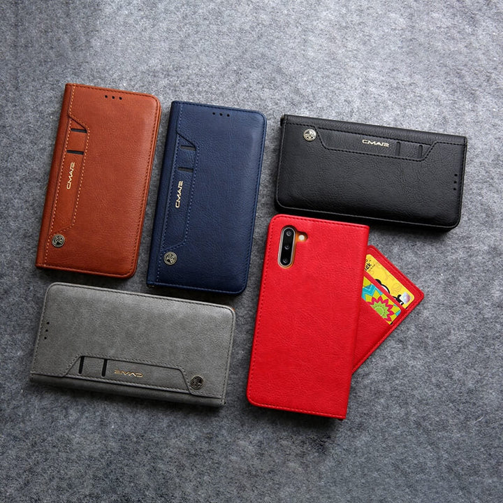 Étui magnétique à rabat pour iPhone, en cuir synthétique, combine style et fonctionnalité.