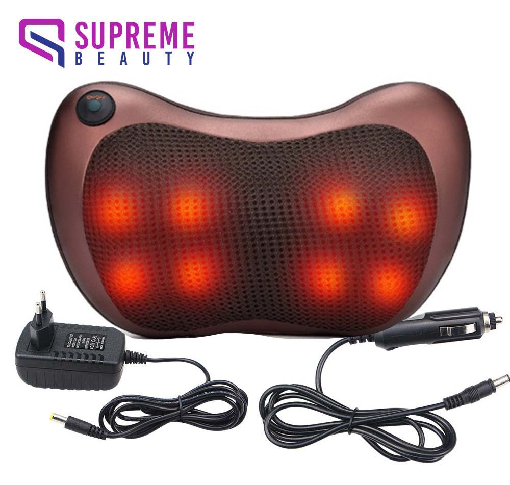 Coussin de massage Shiatsu ergonomique avec nœuds rotatifs et chaleur, parfait pour la détente des épaules et du dos.