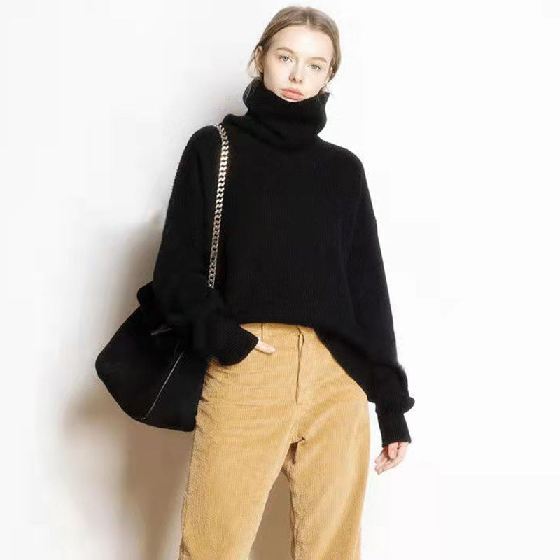 Pull col roulé ample femme, confortable et chaud pour l'hiver.