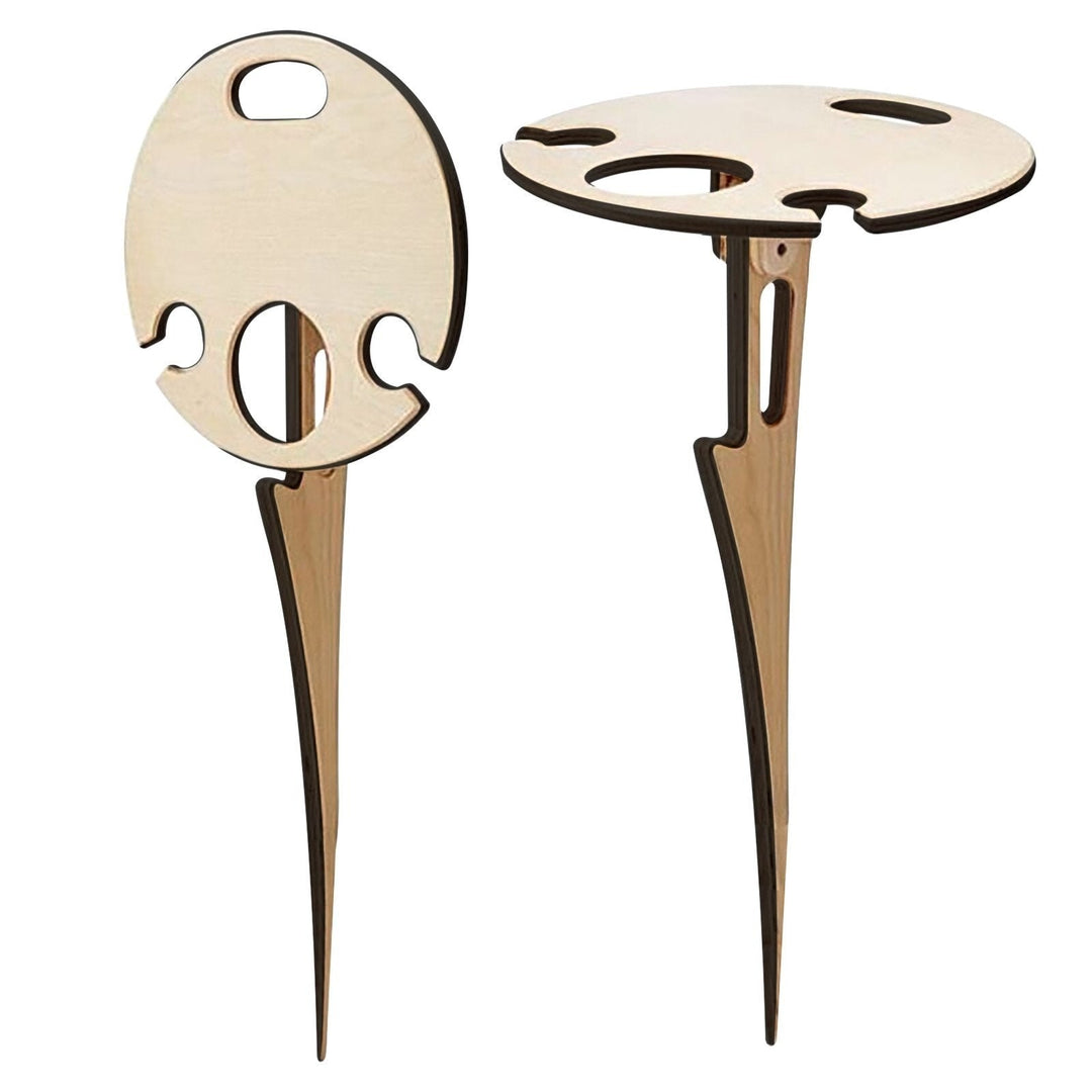 Élégante table basse de pique-nique en bois, pliable, pour bouteille de vin, verres et apéritifs en extérieur.