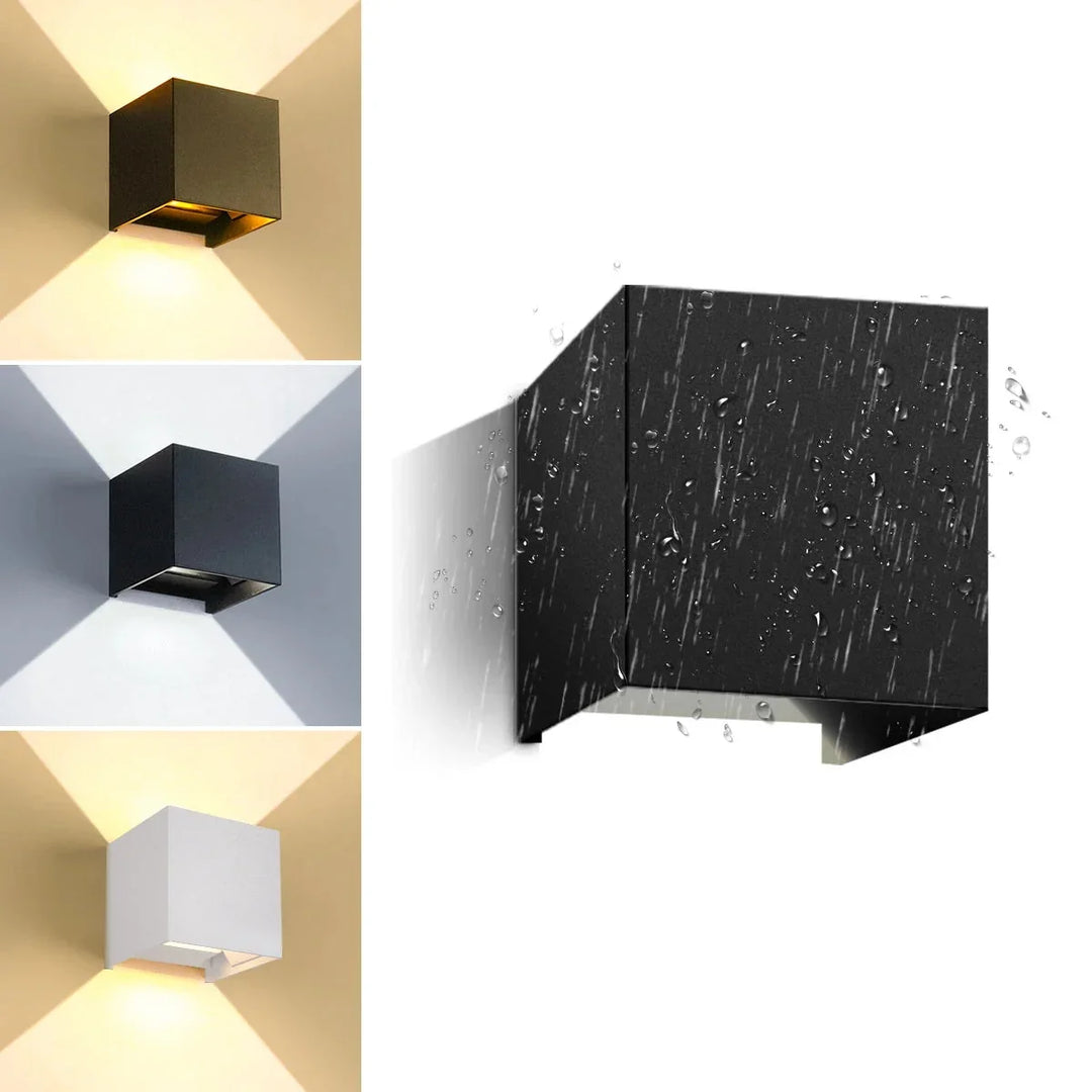 Lumière murale LED carrée moderne pour jardin, balcon ou terrasse. Éclairage extérieur durable.