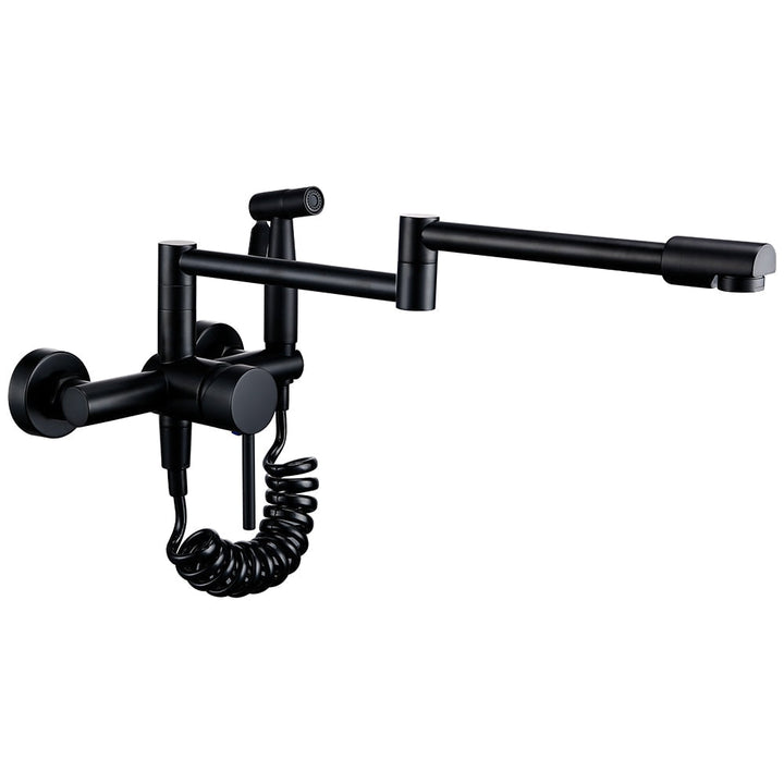 Robinet de cuisine professionnel noir mat avec bec flexible et pulvérisateur, design moderne en acier inoxydable.