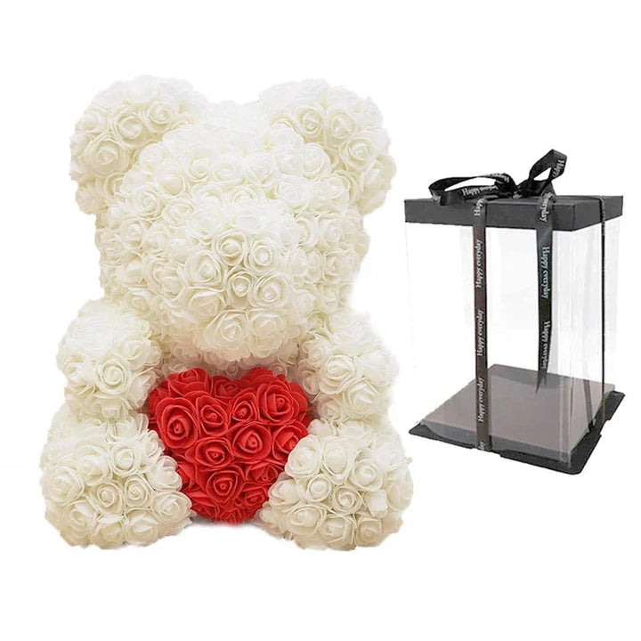 RosaBear romantique en roses artificielles, décoration maison ou bureau.