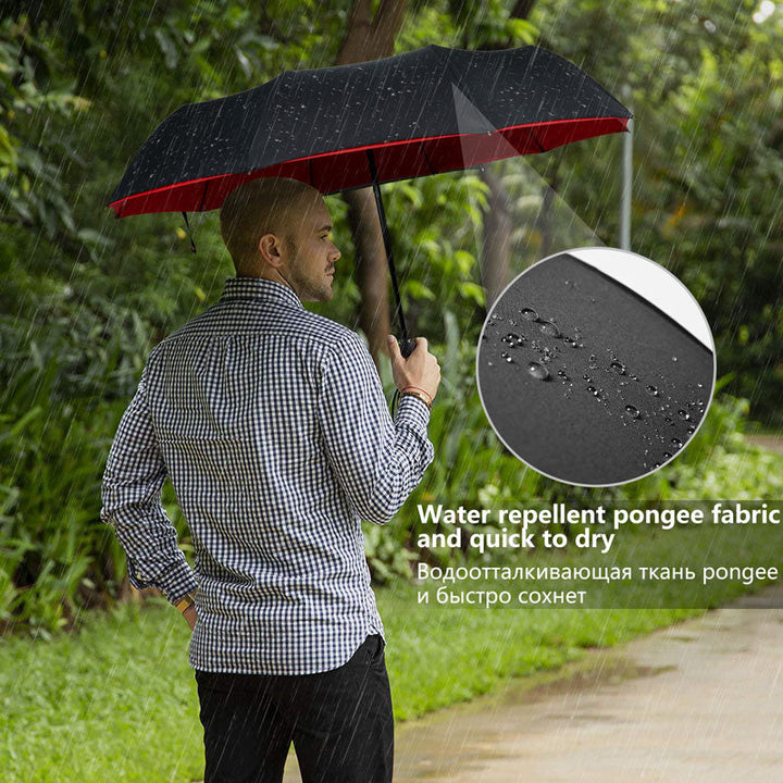 Accessoire pluie stylé et robuste, parapluie pliable résistant au vent pour hommes et femmes.