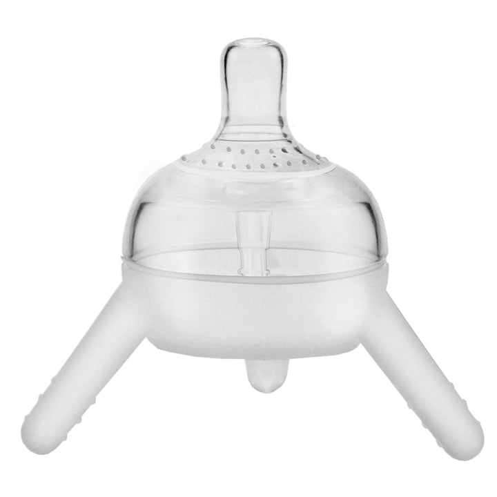 Nourrisson utilisant un biberon anti-colique mains-libres, profitant d'une tétée confortable et sereine.