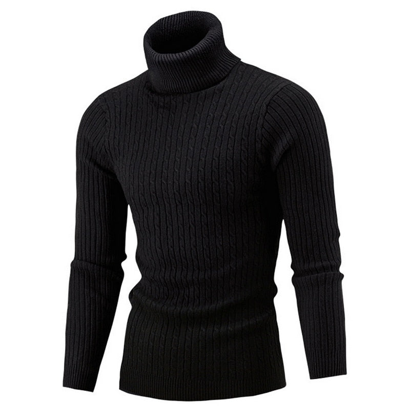 Pull col roulé homme élégant en tricot, parfait pour l'hiver et la mode masculine chic.