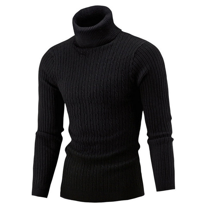 Pull col roulé homme élégant en tricot, parfait pour l'hiver et la mode masculine chic.