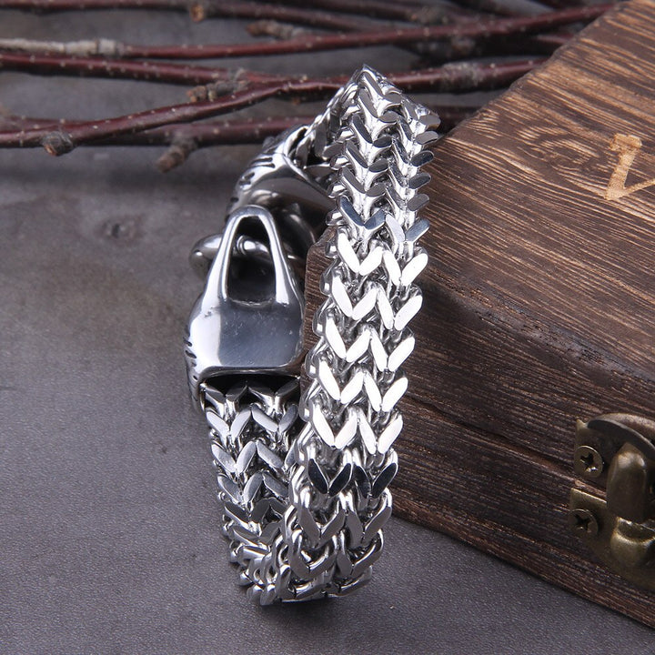 Bracelet Loup Fenrir viking en argent pour homme, symbole de force nordique. Bijou de collection Ragnar.