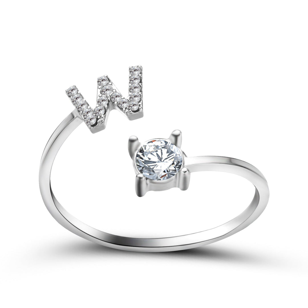 Bague femme zircon, initiale personnalisée, réglable, mode.